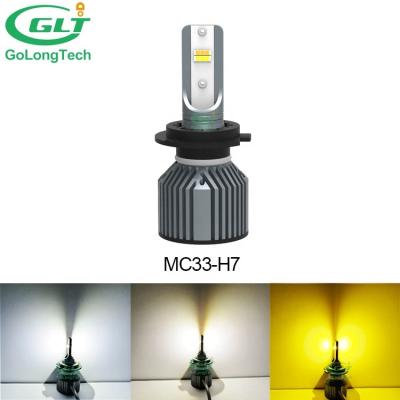 China MC33 10000LM 72W 6500K 4300K ​​3000K H7 led headlight 2021 new car light h8 tricolor auto high csp H7 brightest car led headlight for sale