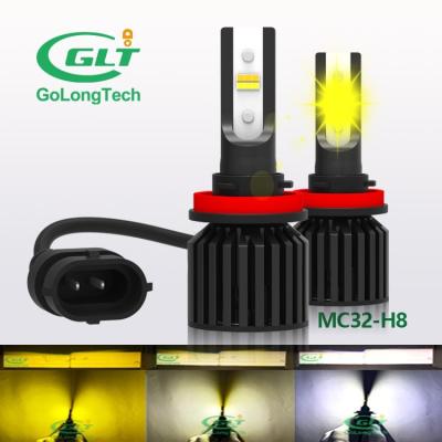 China MC32 10000LM 72W 6500K 4300K ​​3000K H9 H16 led headlight 2021 new car light h11 tricolor auto high csp H8 brightest car led headlight for sale