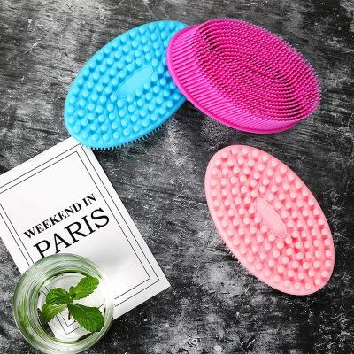 China EXFOLIATE Bath Double Sided Pink Blue Soft Body Silicone Exfoliation Brush Handheld Shower Brush Scrubber for Skin Massager and Cleansing for sale