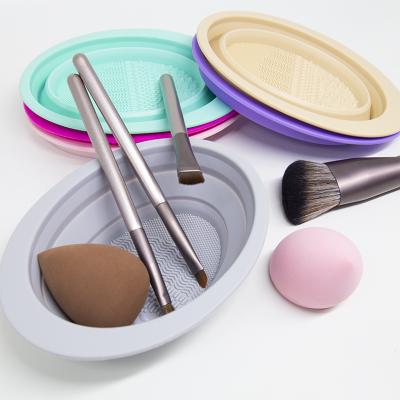 China Folding Beauty Tools Remover Silicone Makeup Brush Cleaner Bowl Make Up Brush Cleaning Wash Mat for sale