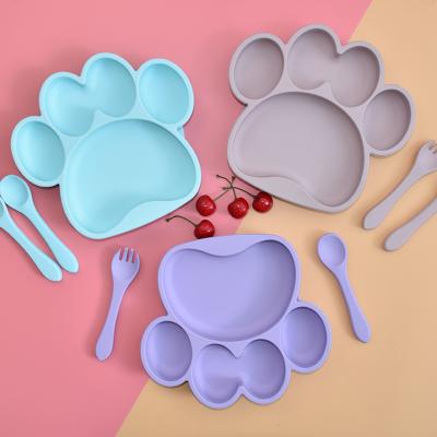 China Sustainable Dish For Kids With Silicone Baby Bear Paw Bowl Suction BPA Free Feeding Baby Tableware Kids Dining Dishes for sale