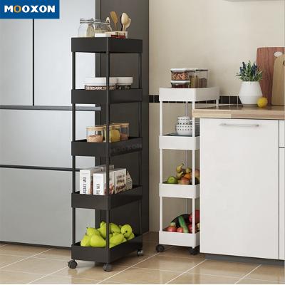 China Storage 3/4/5 Tier Rolling Shelf Service Rack Kitchen Organizer Utility Bathroom Storage Trolley Plastic Trolley for sale