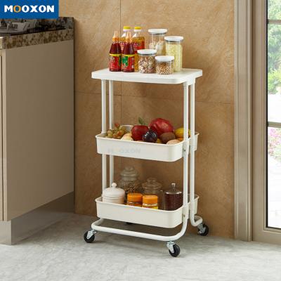 China Sustainable Kitchen Cart 3-Tier Tableware Mesh Organizer Utility Cart Rolling Storage Cart for sale