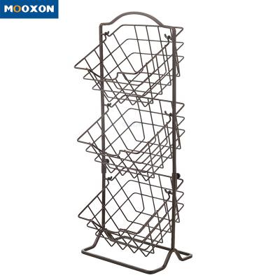 China Multilayer Sustainable 3 Tier Take Down Fruit Basket Storage Organizer Metal Fruit Wire Serving Basket for sale