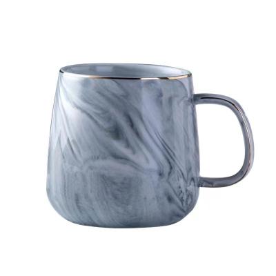 China Custom Simple Elegant Marble Pink Gray Gray Coffee Mug Viable Wholesale Empty Water Milk Tea Cup With Gold Rim for sale