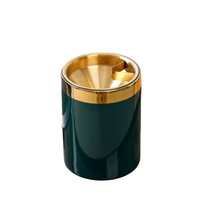 China Wholesale Minimalist Ceramic Gold Plated Luxury Office Living Room Trend Light Ashtray Factory Funnel Cigarette Dustproof Cup for sale