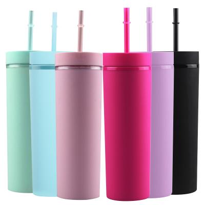 China Wholesale Disposable Plastic Double 16oz Wall Cups Factory Directly Skinny Tumbler Matte Color Acrylic Tumblers for sale