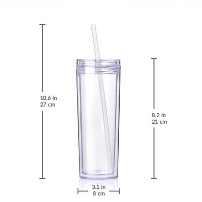 China Eco Friendly Minimalist Skinny Acrylic Tumbler Mugs With Straws Double Wall Travel Mugs 16 Ounce for sale