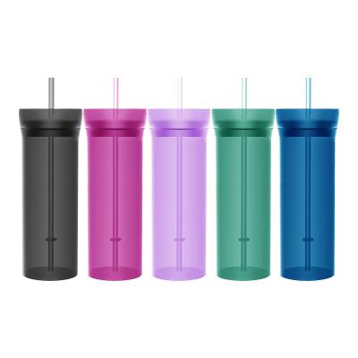 China Minimalist 24oz Reusable Plastic Drink Cups Sport Waterbottles Acrylic Skinny Tumbler With Straw for sale