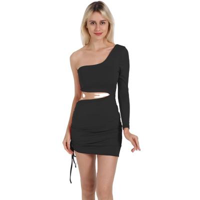 China Anti-Wrinkle One Shoulder Long Sleeve Bodycon Breathable Mini Club Womens Dresses for sale