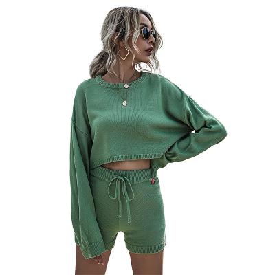 China Simple Fashion Thin Viable 2 Pcs Casual Shorts Suit Drop Sets Women 2021 Knit Panty Set Women Knitted Two Piece Set for sale