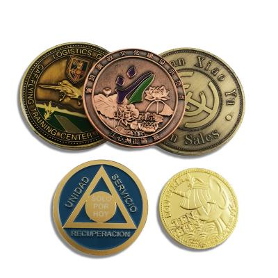 China Europe Cheap Gold Metal Copper Silver Plated Souvenir Custom Coins for sale