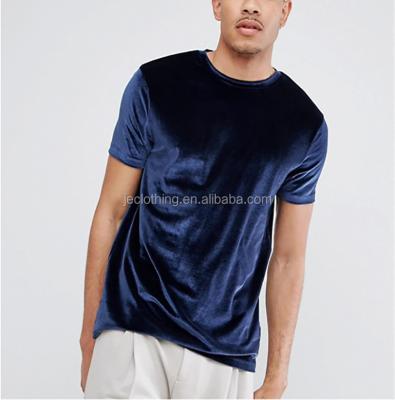 China Anti-pilling Customized Wholesale Men's Navy White Velvet Tall Sleeve Collar Shorts T-shirt for sale