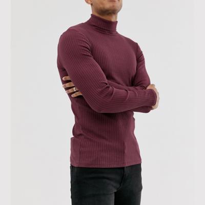 China Sustainable High Quality Mens Burgundy Jersey Knitted Rib Long Sleeve T-Shirt for sale