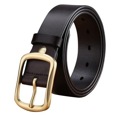 China High Quality Brown Black Brown Solid Brass Buckle Pin Cowhide 3.8cm Genuine Leather Belts for sale