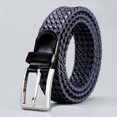 China Leather with elastic pin buckle 3.3cm width braided elastic waistband for sale