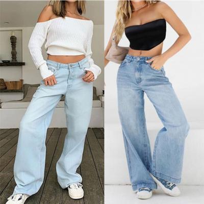 China 2021 New Fashion High Waist Style Women's Loose Wide Leg Jeans Breathable Straight Loose Pants for sale