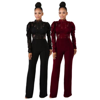 China Breathable African Hot Sale Fashion Ladies Bodycon Lace Long Overalls for sale