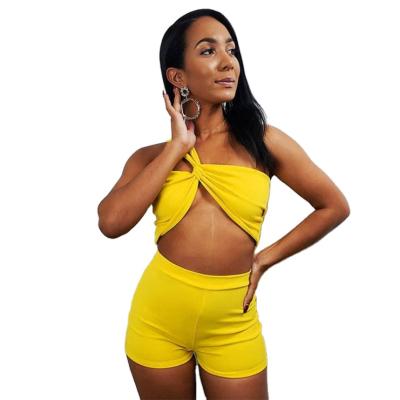 China Solid Color Breathable Summer Women Cooling Hip Lifting Up 2 Piece Set Boob Tube Top Two Piece Set for sale