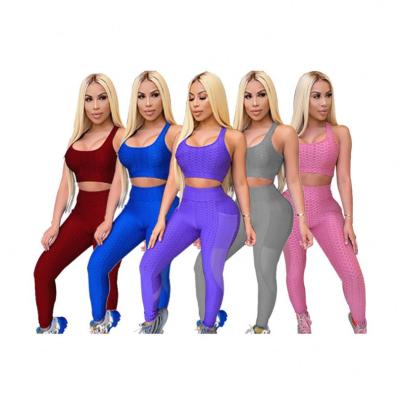 China Breathable Women Sports Jogging Suits Set U Neck Two Piece Yoga Summer 2 Piece Set for sale