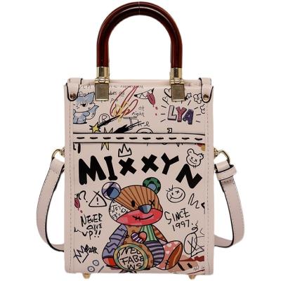 China Other Women's Bag Ins Portable Printing Bear Print Graffiti Bag Fashion Tote Single Shoulder Messenger for sale