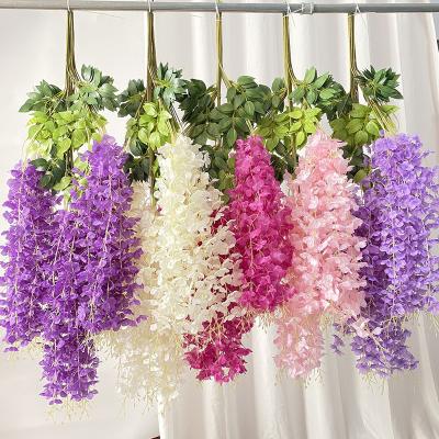 China 6 Leaves Wedding Flowers110cm Rattan Artificial Wisteria Flower Eco-friendly Decorative Dry Purple Vine Ceiling for sale