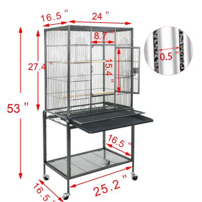 China New Arrival Contemporary Metal Wire Black Powder Coated Bird Cages With Wheels Large Cage for bird for sale