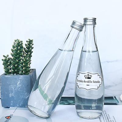 China Transparent Sparkling Water Flint 330ml Mineral Water Soda Glass Water Bottle With Aluminum Screw Lid for sale