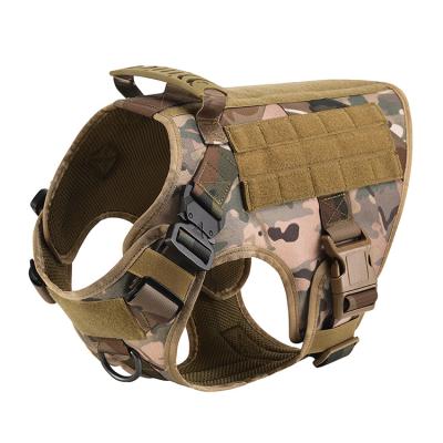 China Outdoor Durable No Pull Metal Adjustable Buckle Soft Dog MOLLE Pet Chest Vest Military Tactical Walking Training Harness With Handle for sale