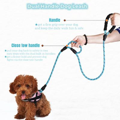 China Multi Function Operation Strong Stocked Rope Dog Leash With Comfortable Padded Double Handle Reflective Harness for sale