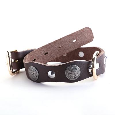 China Cowhide Collar Stocked Leather Dog Collars are made of genuine soft leather durable material zinc alloy buckle for sale