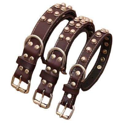 China Custom Stocked Chrome Plated Spikes Collar And Leash Dog Collars Leather Pointed Stainless Collar Training for sale