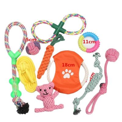 China Cat Pet Dog Chew Toy Stocked 10 12 Packs Set Cotton Rubber Rope Ball Squeaky Dog Toys Bite Heavy Duty Custom Durable Pet Toy Supplier for sale