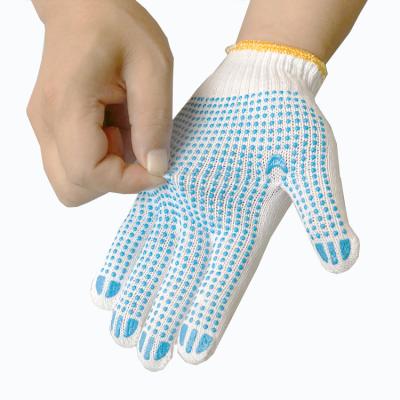 China Wholesale Anti-skid Abrasion Resistant and Anti-Slip Blue PVC Dot Cotton Natural White Twine Knit Glove for sale