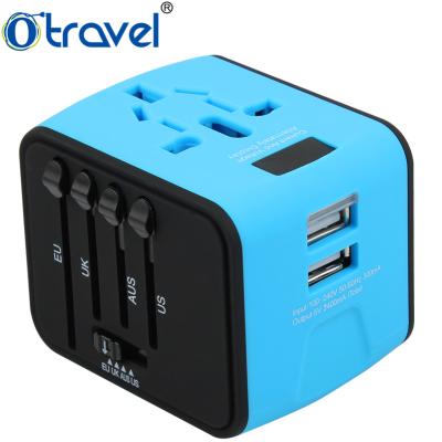 China Otravel USB 5V 2.4A Universal Travel Adapter Plug All-in-One Residential/Multipurpose Outlet Power Outlet with LCD Display for sale