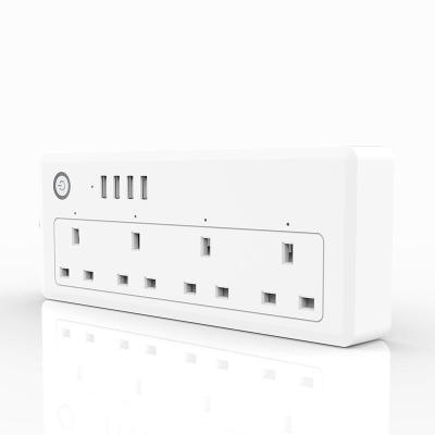 China Tuya Smart Home UK WiFi Power Extender Residential / Multipurpose Smart Socket with 4 Outlet Sockets and 4 USB Chargings for sale