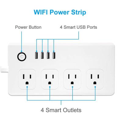 China US Electrical Surge Protector 4 Strip Power Home WiFi Smart Socket 4USB Tuya Smart App Remote Control Residential/Multi-Purpose Socket Outlets for sale