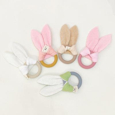 China Soft Cloth Rabbit Silicone Chewable Ring Infant Baby Toys Gift Teething Toys For Baby for sale