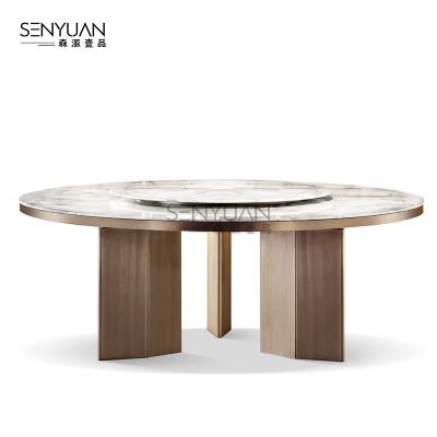 China (Others) Minotti- Adjustable Italian Luxury Round Marble Dining Table Furniture With External Turntable for sale