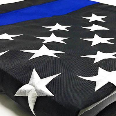 China Blue Line 3X5 FT FLYING Thin American Flag Embroidered Stars United State Flag for sale