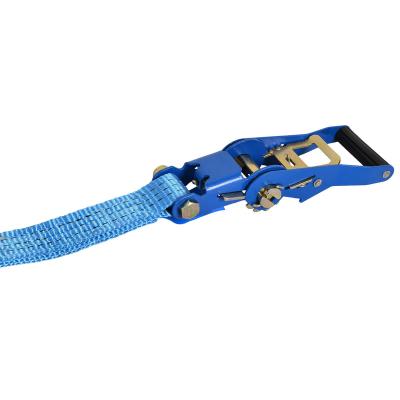 China Factory Professional Heavy Blue Polyester J-Hook Double Ratchet Tie Down for sale