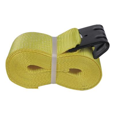 China Hot Sale 4inches 10-40ft Polyester Heavy Duty Yellow Flat Hook Winch Strap Webbing for sale