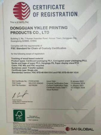 FSC - Dongguan Yik Lee Printing Products Co., Ltd.