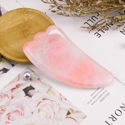 China Double Rollers/Portable/Cool Natural Rose Quartz Feather Shape Guasha Massage Tool For Face for sale