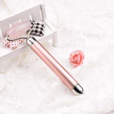 China Automatic Massage Rose Quartz Jade Vibration Face Care Metal Roller Roller for sale