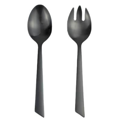 China Sustainable Black Salad Fork And Spoon Set Stainless Steel Salad Servers Table Silverware for sale