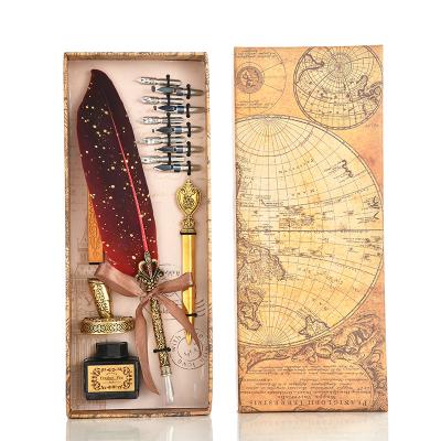 China Quill Pen Opener Fire Lacquer Seal Business Personal Gift Box European-British Retro Dip Water Quill Set Insignia Letter for sale