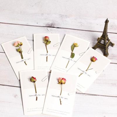 China China Dried Flower Greeting Cards with Envelope Handmade White Rose Note Cards for Wedding Anniversary Independence Day for sale