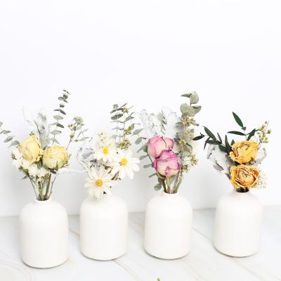 China Natural Touch Dried Flowers and Plants Bouquet with Small White Bottle for Amazon Hit Dried Flowers and Plants Home Decoration for sale