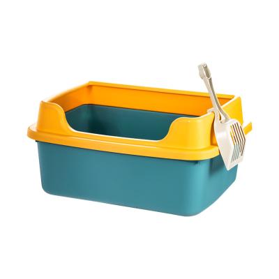 China Viable Hot Sale Pet Products Cleaner Cat Toilet Box Trays Single Plastic Cat Litter Box Partially Enclosed for sale